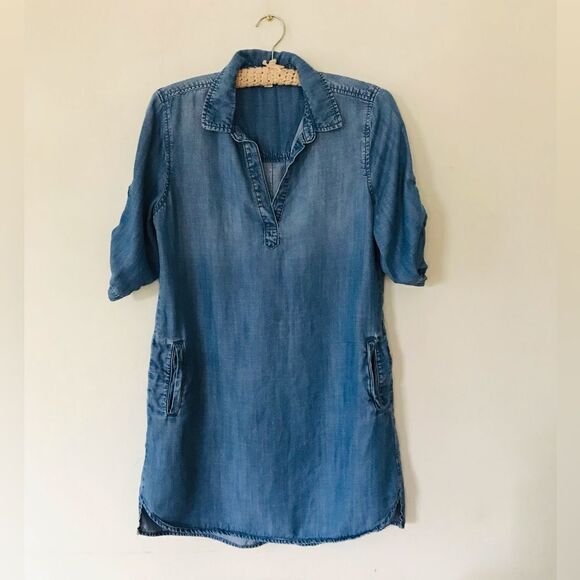 Anthropologie Cloth & Stone Chambray Denim Button Shirt Dress - Picture 3 of 9